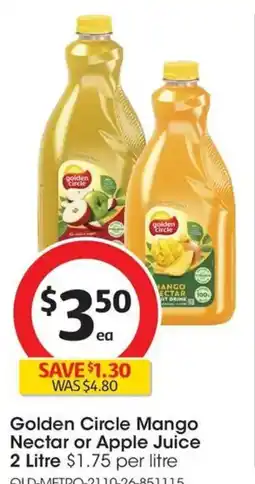 Coles Golden Circle Mango Nectar or Apple Juice offer