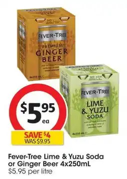 Coles Fever-Tree Lime & Yuzu Soda or Ginger Beer offer