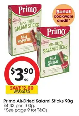 Coles Primo Air-Dried Salami Sticks offer