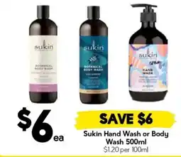 Drakes Sukin Hand Wash or Body Wash offer