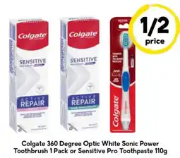 Drakes Colgate 360 Degree Optic White Sonic Power Toothbrush 1 Pack or Sensitive Pro Toothpaste 110g offer
