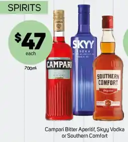 Foodland Campari Bitter Aperitif, Skyy Vodka or Southern Comfort offer