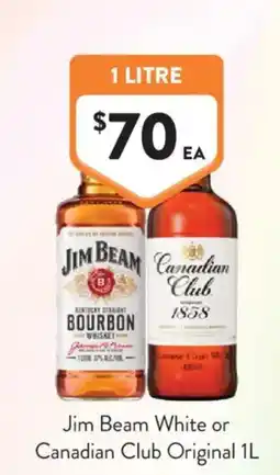 Foodworks Jim Beam White or Canadian Club Original 1L offer