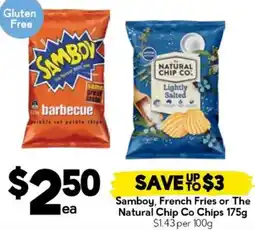 Drakes Samboy, French Fries or The Natural Chip Co Chips offer