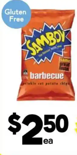 Drakes Samboy barbecue wrinkle cut potato chips offer