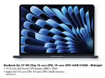 MacBook Air 15" M5 Chip 10-core CPU, 10-core GPU 16GB 512GB - Midnight