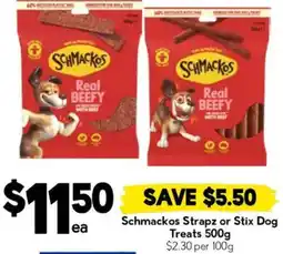 Drakes Schmackos Strapz or Stix Dog Treats offer