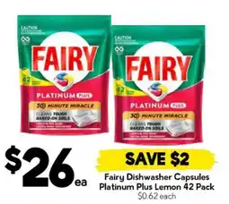 Drakes Fairy Dishwasher Capsules Platinum Plus Lemon offer