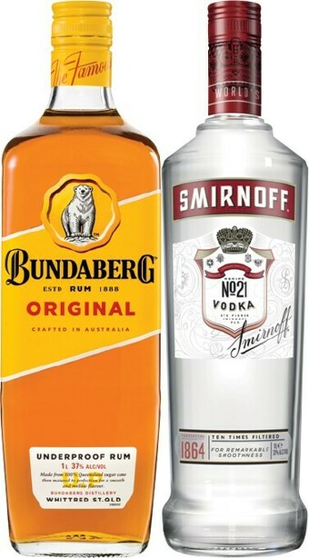 IGA Bundaberg Rum U.P or Smirnoff Vodka Red Label 1 Litre offer