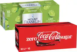 Coles Coca-Cola Soft Drink or Mt Franklin Sparkling Water 10x375mL offer
