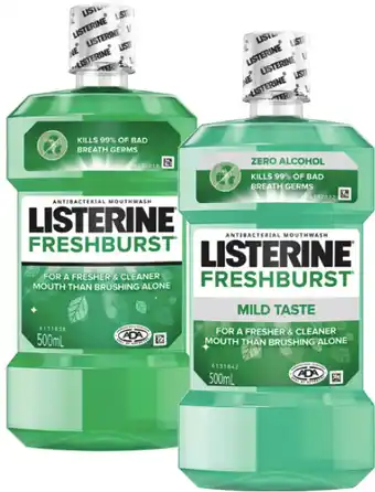 Coles Listerine Freshburst or Freshburst Zero Mouthwash 500mL offer