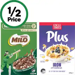 Woolworths Uncle Tobys Plus 620-705g or Nestlé Milo Cereal 535-620g offer