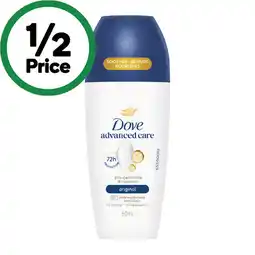 Woolworths Dove Advanced Care 72h Roll On Deodorant offer