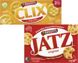 Coles Arnott's Jatz or Clix Crackers 225g-250g offer