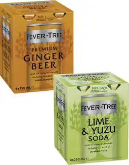Coles Fever-Tree Lime & Yuzu Soda or Ginger Beer 4x250mL offer