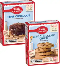Coles Betty Crocker Choc Chunk Cookie Mix 485g or Triple Choc Fudge Brownie Mix 500g offer