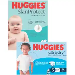 Woolworths Huggies Ultra Dry Jumbo Nappies Pk 60-90 or Newborn or Infant Skin Protect Jumbo Nappies Pk 96-108 offer