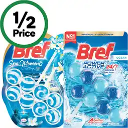 Woolworths Bref Power Active or Spa Moments Toilet Rim Block Pk 2 x 50g offer