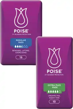 Coles Poise Pads Extra Plus 10 Pack or Regular 16 Pack offer