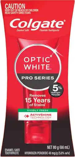 Coles Colgate Optic White Pro Series Vividly Fresh 5% Hydrogen Peroxide Toothpaste offer