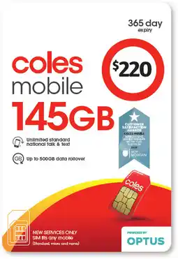 Coles Coles Mobile $220 Prepaid SIM offer