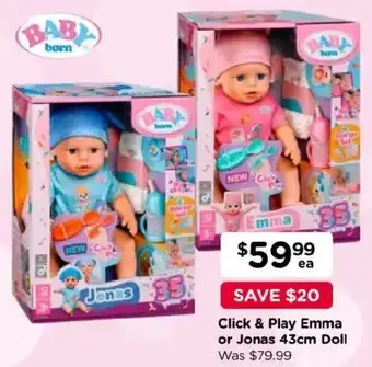 Baby born Click & Play Emma or Jonas 43cm Doll