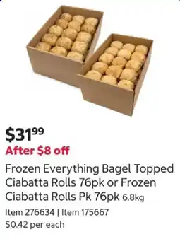 Costco Frozen Everything Bagel Topped Ciabatta Rolls offer
