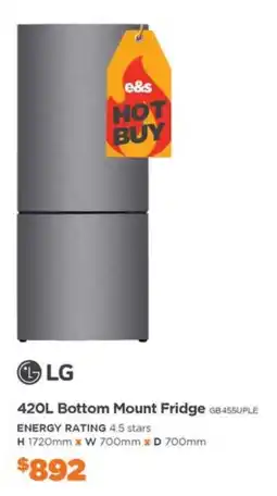 E&S Trading LG 420L Bottom Mount Fridge offer