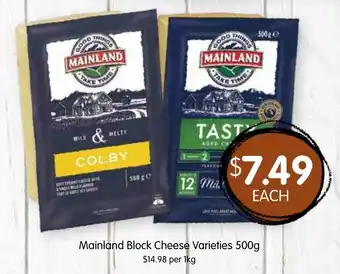 Mainland Block Cheese Varieties
