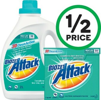 Woolworths Biozet Attack Laundry Liquid 2 Litre or Powder 2 kg offer