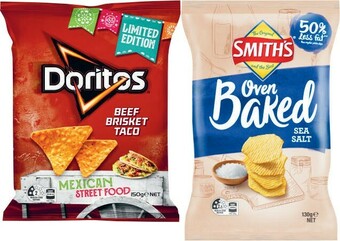 Coles Doritos Corn Chips 150g-170g or Smith’s Baked Snacks 130g offer