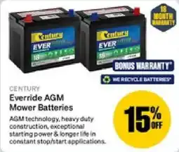 SuperCheap Auto Century Everride AGM Mower Batteries offer