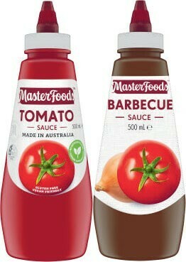 Masterfoods Squeezy Tomato or Barbecue Sauce 475mL-500mL