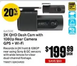 SuperCheap Auto Gator 2K QHD Dash Cam with 1080p Rear Camera GPS + Wi-Fi offer