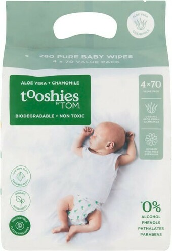 Coles Tooshies By Tom Aloe Vera & Chamomile Baby Wipes 280 Pack offer