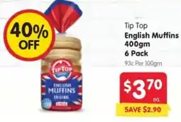 Spar Tip Top English Muffins offer