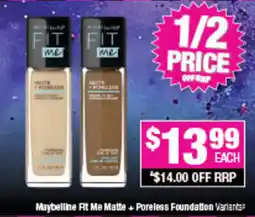 Direct Chemist Outlet Maybelline Fit Me Matte + Poreless Foundation Variants offer