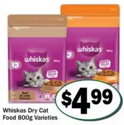 Friendly Grocer Whiskas Dry Cat Food 800g Varieties offer