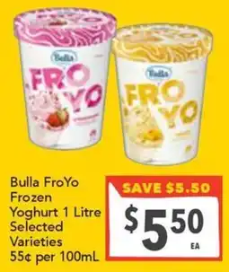 Supa Valu Bulla FroYo Frozen Yoghurt Selected Varieties offer