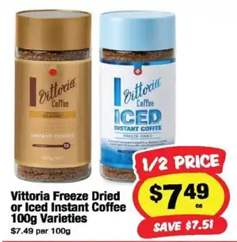 Vittoria Freeze Dried or Iced Instant Coffee 100g Varieties