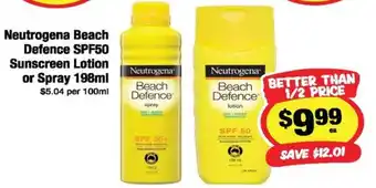 Neutrogena Beach Defence SPF50 Sunscreen Lotion or Spray