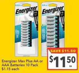 Supa Valu Energizer Max Plus AA or AAA Batteries offer