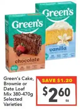 Supa Valu Green's Cake, Brownie or Date Loaf Mix offer