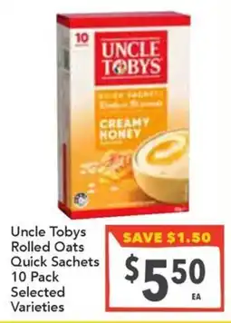 Supa Valu Uncle Tobys Rolled Oats Quick Sachets offer