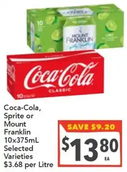 Supa Valu Coca-Cola, Sprite or Mount Franklin Selected Varieties offer