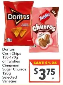 Supa Valu Doritos Corn Chips or Twisties Cinnamon Sugar Churros offer
