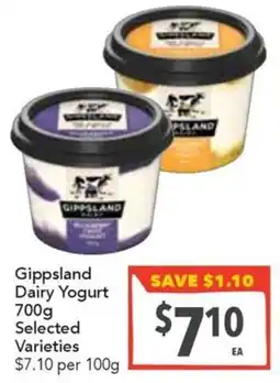Supa Valu Gippsland Dairy Yogurt Selected Varieties offer