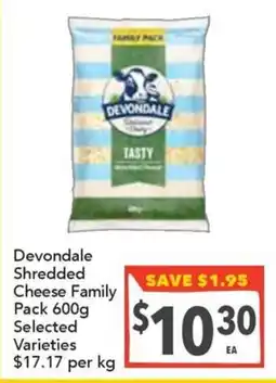 Supa Valu Devondale Shredded Cheese Family Pack Selected Varieties offer