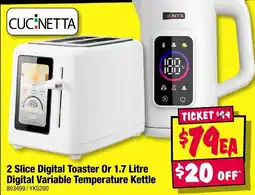 JB Hi-Fi Cucinetta 2 Slice Digital Toaster Or 1.7 Litre Digital Variable Temperature Kettle offer