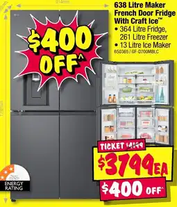 JB Hi-Fi 638 Litre Maker French Door Fridge With Craft Ice offer